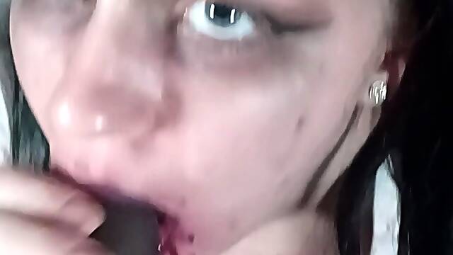 Homemade amateur riding cock cumshot swallow in lingerie