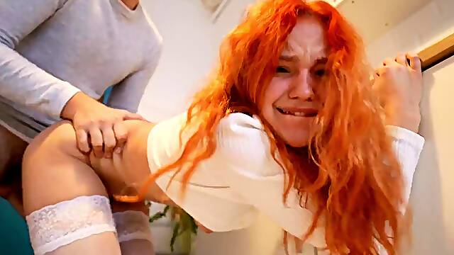 CREAMPIE for skinny RED HOT teen in the kitchen REAL