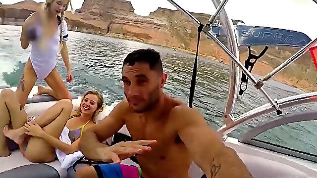 Hot BFFs Ride Cocks On Boat And Deliver Wild Outdoor Cumshot Group Sex Spectacle With Haley Re