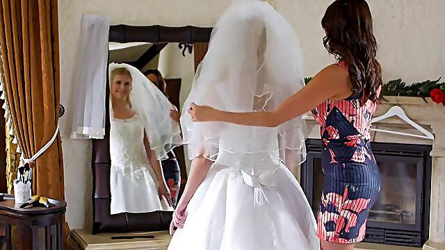 Bridesmaid Anissa Kate & bride Kate Frost share the groom in a 3some