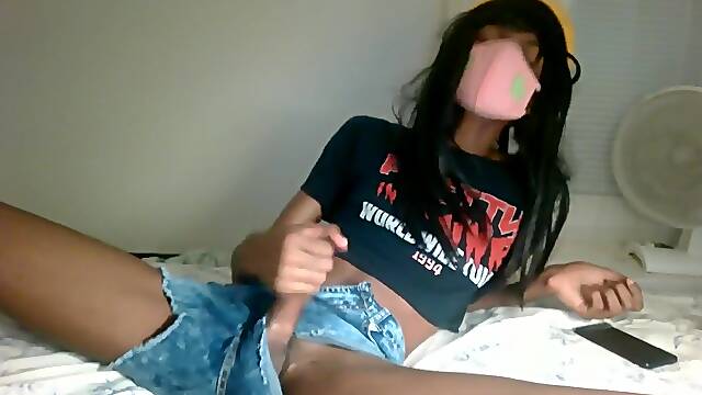 Trap femboy frolicking with BIG BLACK COCK and climaxes