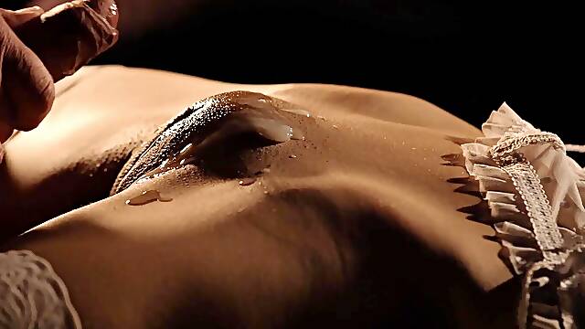 Sensual female plays elegant and slutty until sperm floods her clit