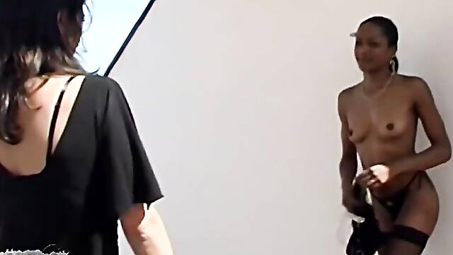 Alex Adams pounds French ebony babe on the terrace with her dildo