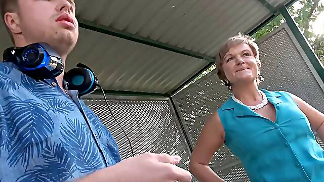 Hairy Granny Picks up Shy Virgin Boy in the MatureVan