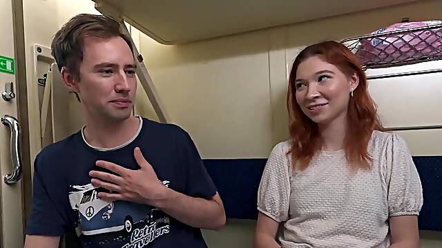 Redheaded Russian hoe takes hard dick on the train
