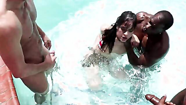 Babe gangbang interracial in pool