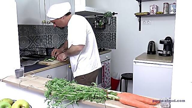 Red haired, Hungarian granny is having hardcore sex in the kitchen and enjoying it a lot