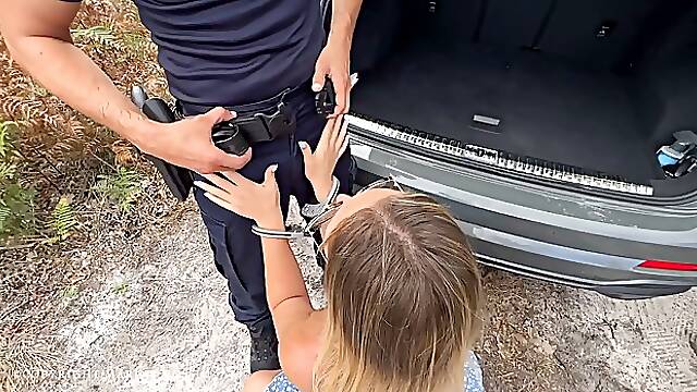 Amateur blonde MILF with big ass gets fucked near the car