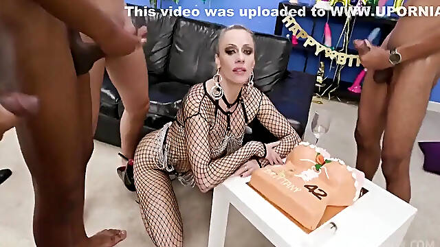Birthday girl Brittany Bardot gets fucked by eight guys
