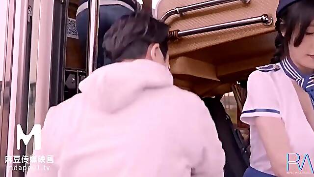 Huge Boobs In Asian Slut Sharing Her First Gangbang Sex On The Bus