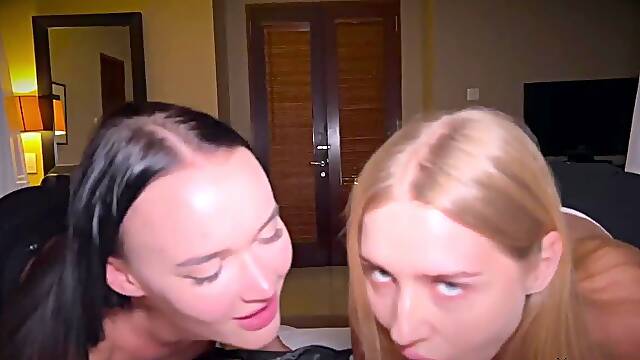 Two sluts Sasha Sparrow and CaliforniaBabe Fucking Russian Guy
