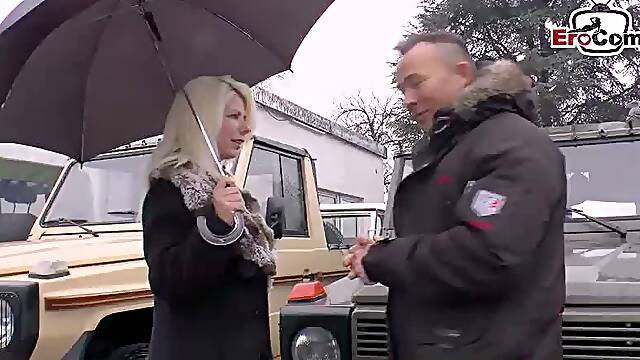 Hot German blonde MILF persuaded to have sex on the street