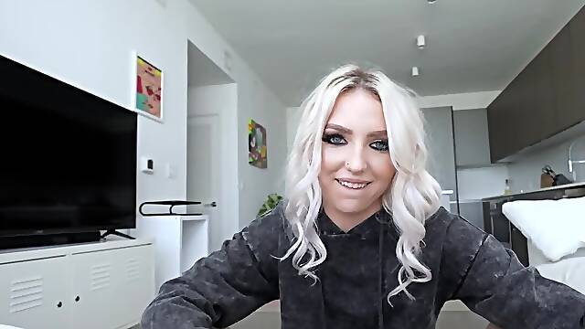 Blonde cutie Britt Blair gets a hard cock in POV-style video