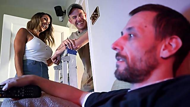 Busty MILF Aubrey Black cheats on her husband with repairman