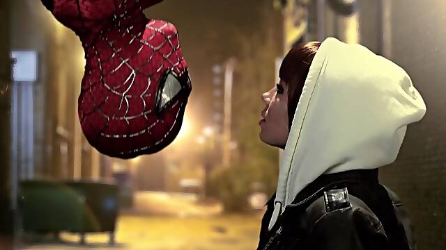 Lucky Spiderman gets a blowjob from adorable chick Capri Anderson