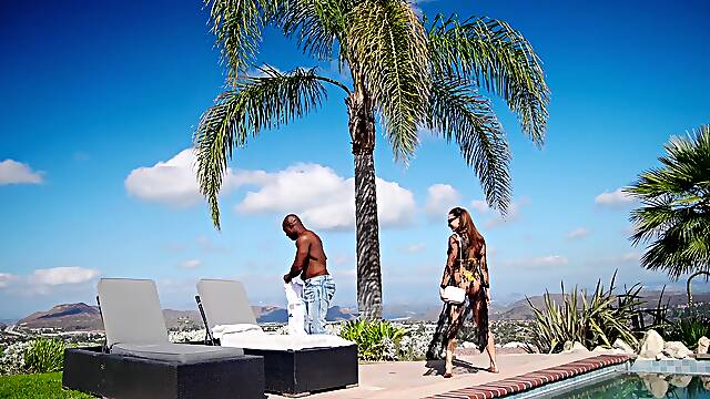 Sunbathing leads to interracial fucking with amazing Cassie Del Isla