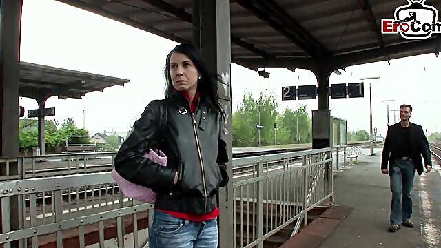 Skinny german slut pick up at train station and fucked