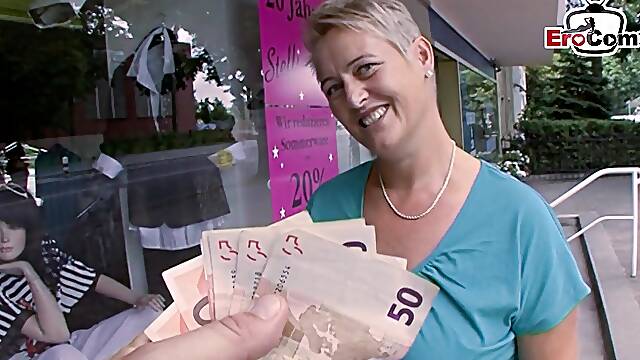 German old housewife persuaded to cheat for money
