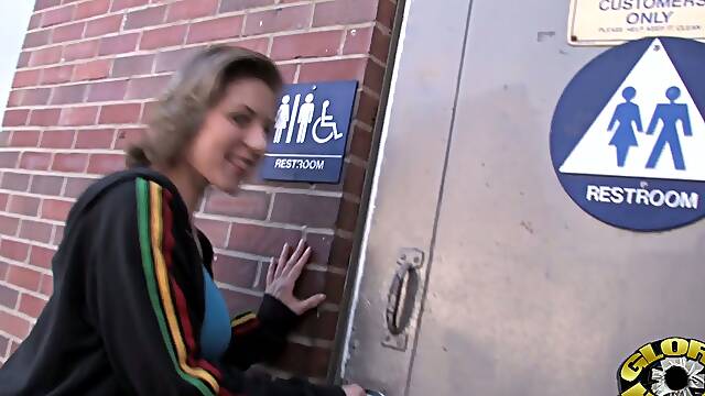 Interracial Gloryhole Action with a Cumshot in a Public Bathroom