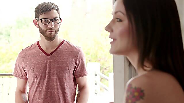 Green eyed teen beauty Rosalyn Sphinx fucked by a nerdy guy