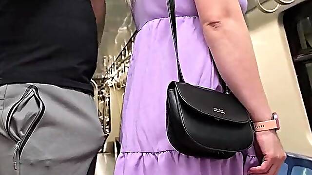 That babe has No Shame To Touch His Erection on crowded Subway. Stranger Man Filled Her Pants With CUM on final wagon of metro