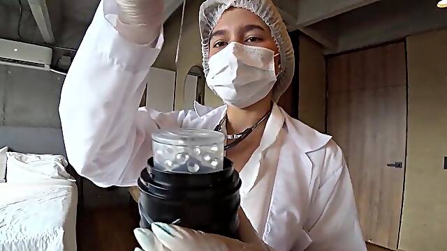 LATIN CHICK NURSE milks my CUM example with Machine and his deepthroat