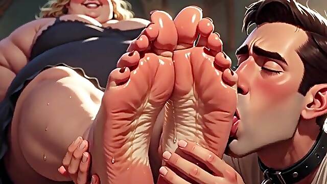 Compliant Chap Devoted to Perspired Feet of Massive big beautiful woman
