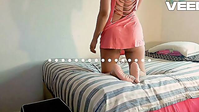 HOT STRIPPER PUTS ON A SKI MASK FOR AT HOME APARTMENT SHOW