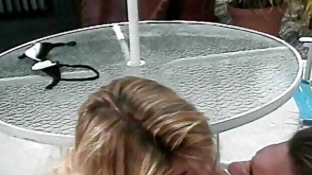 Blonde with natural tits gets licked and fucked by the swimming pool