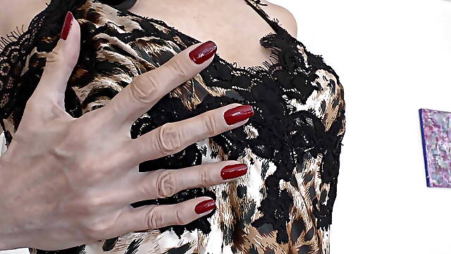 JOI Clip with Beautiful Hands, Red Fingernails and Sexy Silk Negligee