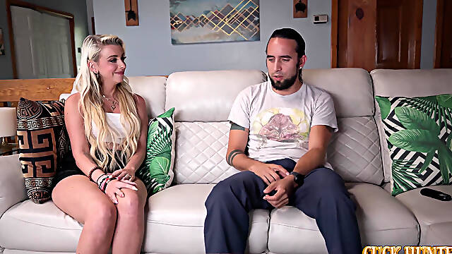 Gorgeous Blonde MILF Kensie Snow, Moans as Huge Black Bull Pounds Her Pussy While Husband Watches Defeated.