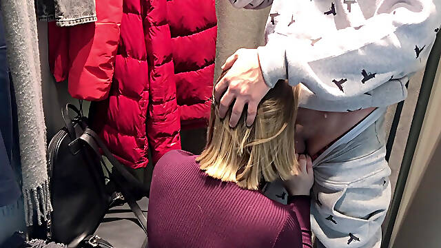 Sneaky Changing Room BJ - Amateur Girl Sucks Cock in Clothing Store RAW