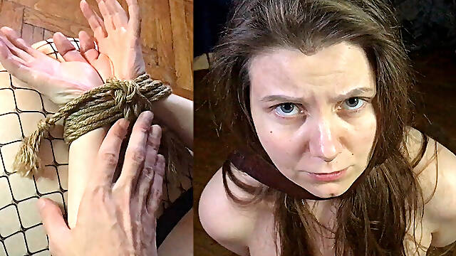 Homemade amateur footjob, deep throat, and spanking of a tied-up, naughty MILF - Lovessie