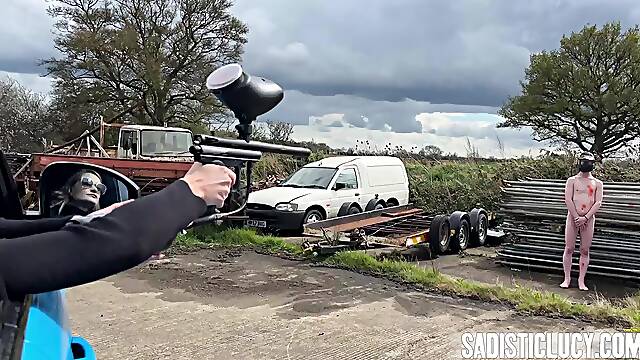 Paintball slave hunting - Miss Honour May - MP4 HD