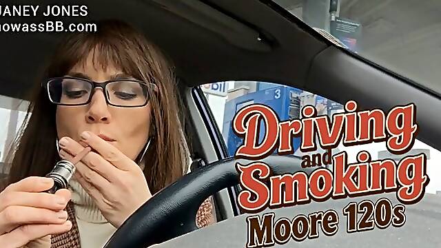 Smoking & Driving Moore 120s - Lesbian MILF Smoking Fetish