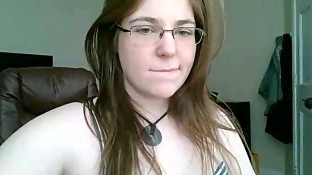 Fat teen in glasses masturbates on webcam