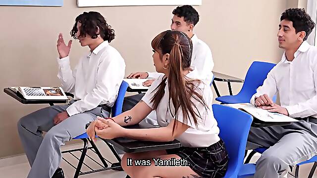 Latin student receives creampie from strange teacher in school room