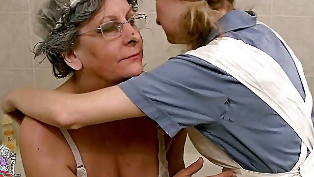 Old Nanny - Granny Clara plays with bunch of toys and her friend
