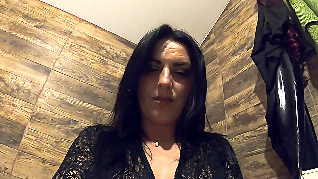 Bathroom Toilet Fetish. Lace Robe Dirty Talk and Shiny Dress Pee Close up