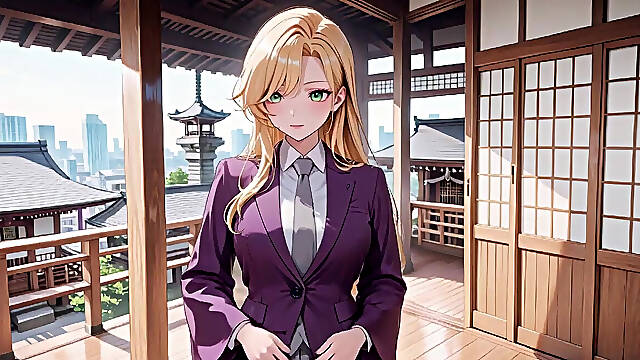 Blonde Boss in Purple Suit! Office Train Private Moments. She's Multitasking with Files While Secretly Adjusting Her Skirt...