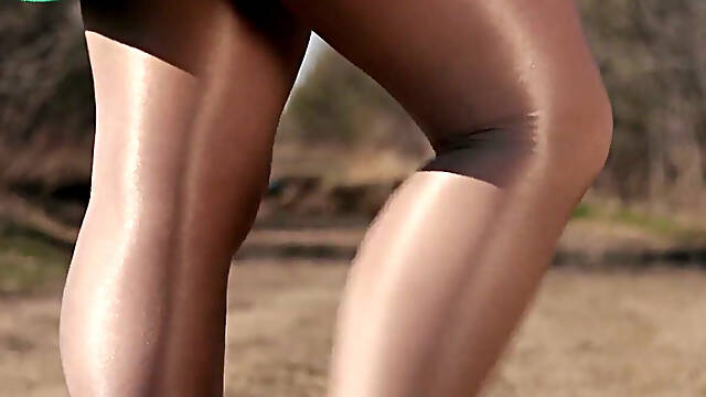 158 Goddess Anya in Shimmering Golden Tights: Provocative MILF Legs Posing