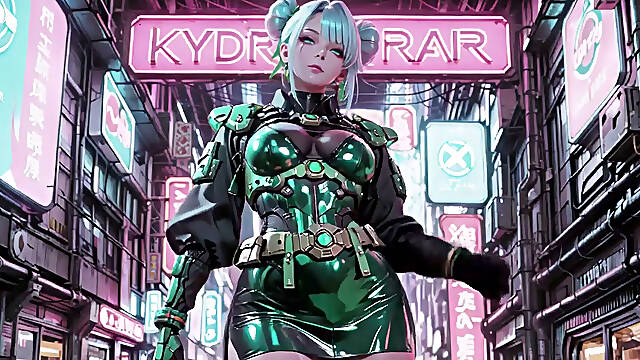 The Green Armored Girl! Silver-haired Valkyrie Kneeling and Glancing Back, Fingertips Tracing Her Cold Metallic Suit.